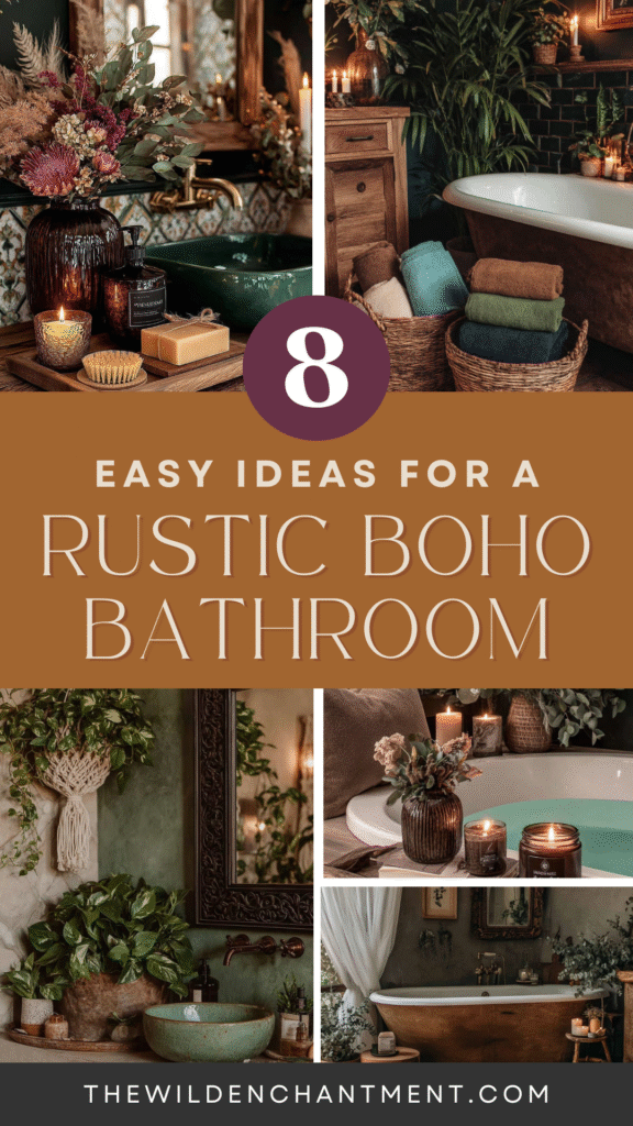 Discover 8 easy rustic boho bathroom ideas with plants, candles, and earthy tones for a cozy, stylish retreat.