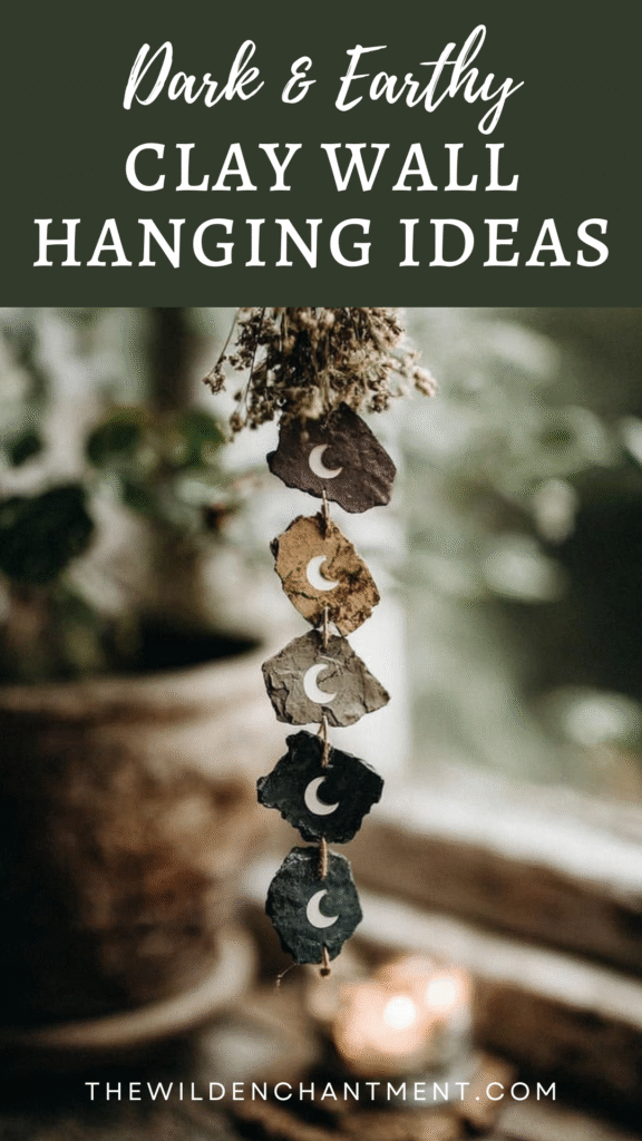 Dark and earthy clay wall hanging ideas with crescent moon design, nature-inspired decor.