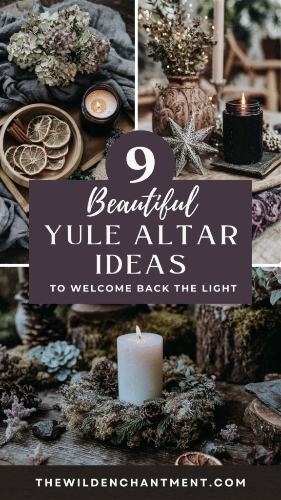 9 Beautiful Yule altar ideas with candles, greenery, and natural decor for seasonal inspiration.