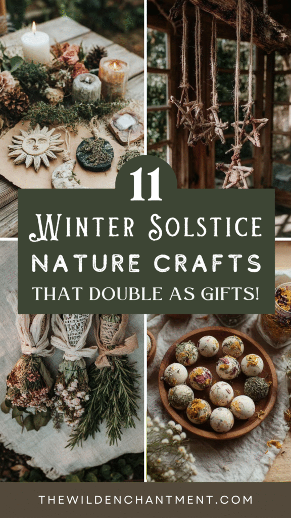 Winter solstice nature crafts: 11 DIY gift ideas featuring candles, pinecones, and herbs for festive decor.