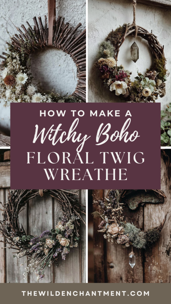 witchy-twig-wreathe-ideas7 DIY guide: Create a witchy boho floral twig wreath for rustic decor. Elegant natural crafts by TheWildenchantment.com.