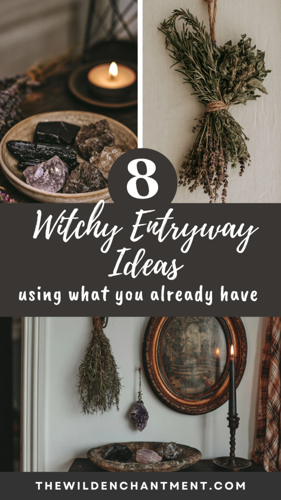 witchy-entryway-decor-ideas 8 witchy entryway ideas with crystals, dried herbs, and candles for boho home decor using what you already have.